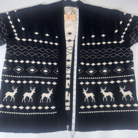 Loft Plus Cardigan Black/White Deer Print Open Front Rustic Holidays Women 16/18 - Picture 6 of 10